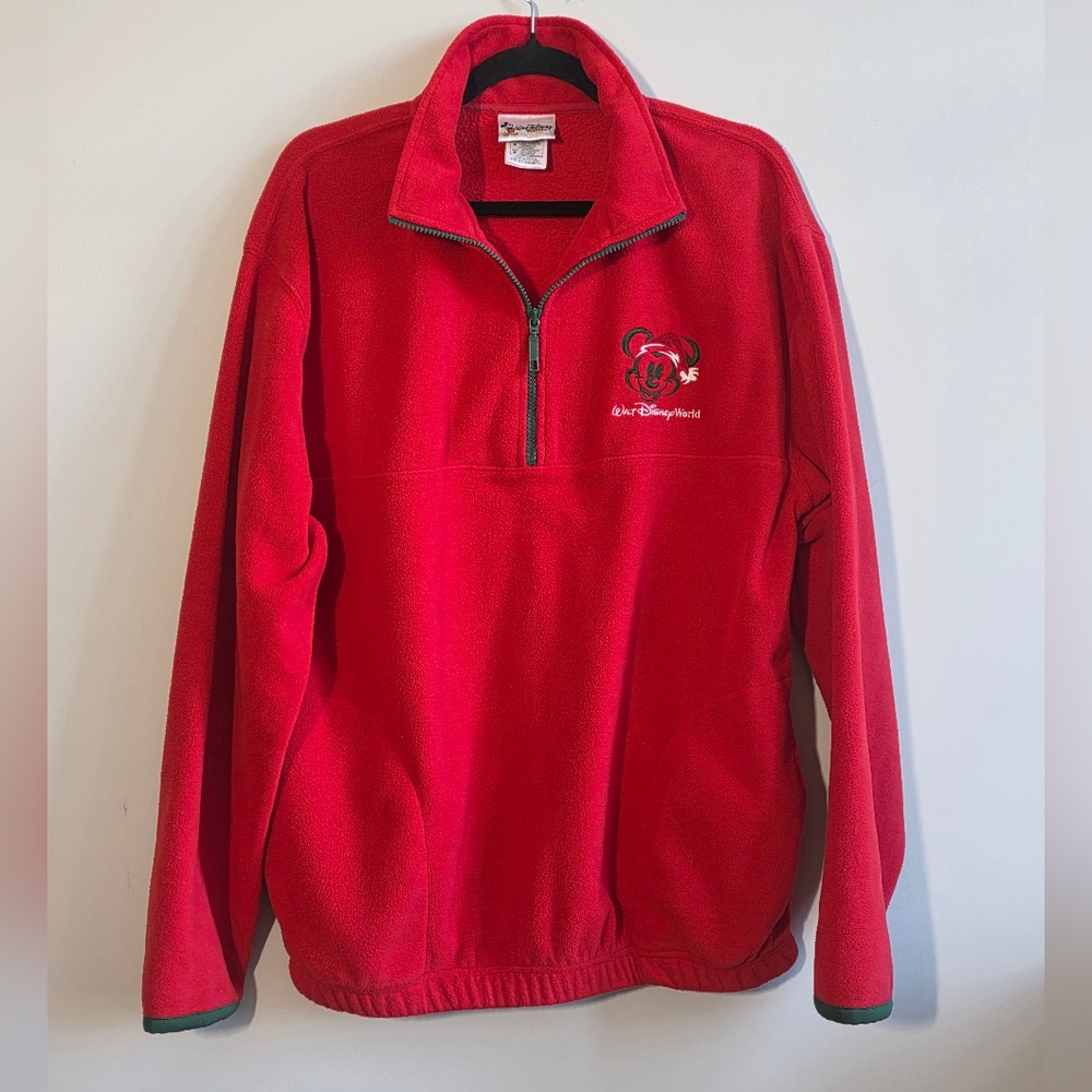 Walt Disney World - Men's Red Fleece Pullover With Embroidered Mickey - Size M